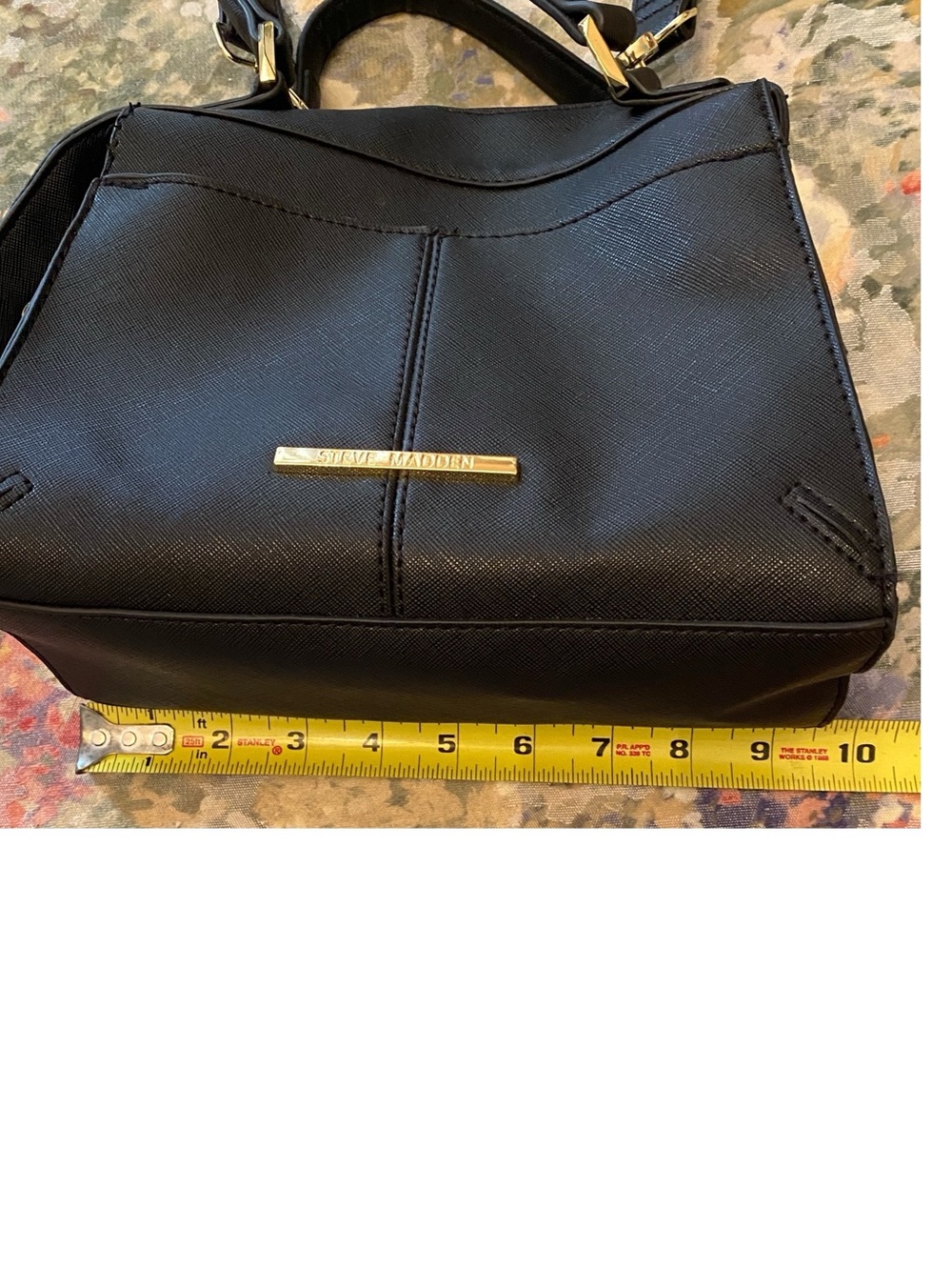 Steve Madden Black Leather Top-Handle Crossbody Bag with Gold Accents - Picture 14 of 15